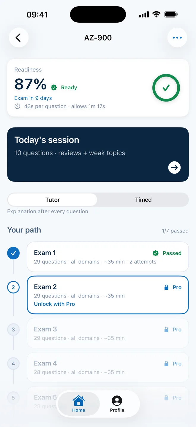 CertStreak exam roadmap screen