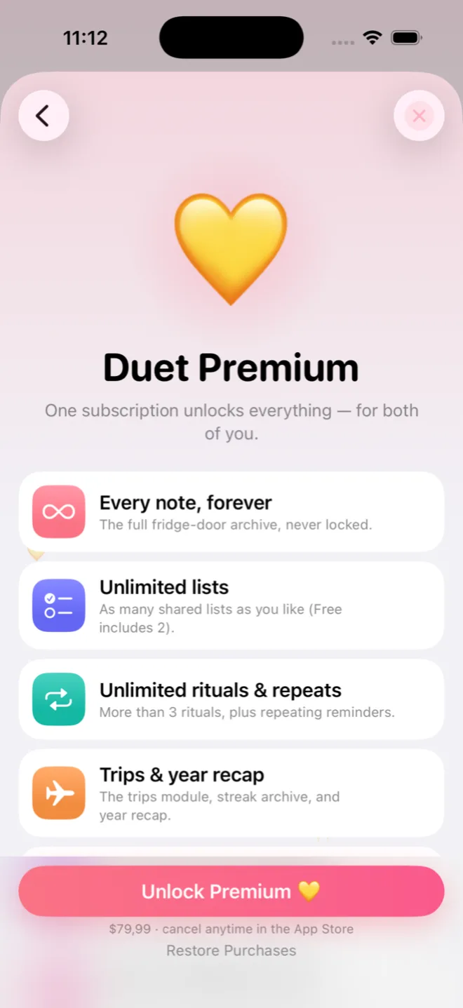 Duet Premium plans — yearly, monthly and lifetime