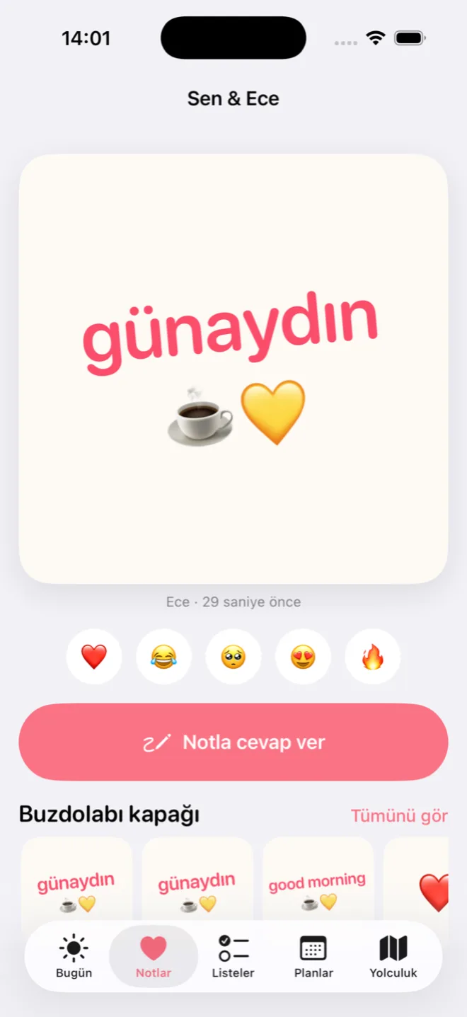 Duet'te partnerden gelen el çizimi bir not