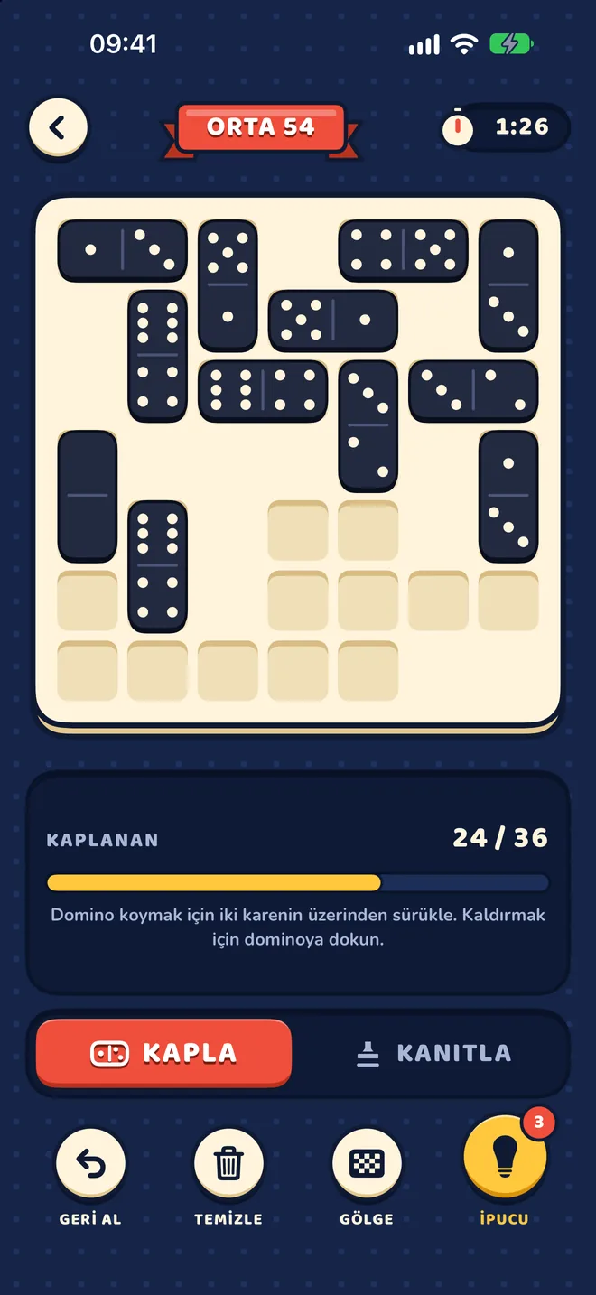 Üçte ikisi dominolarla kaplanmış bir No Way! Puzzle tahtası